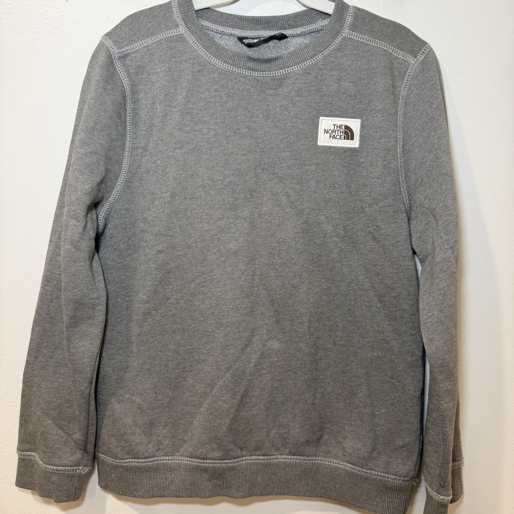 The North Face Sweatshirt Youth size 10 Gray Logo Patch Crewneck Jersey Pullover